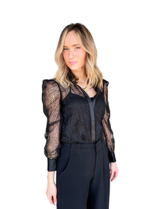 Cayla Black Lace Puff Sleeve Blouse