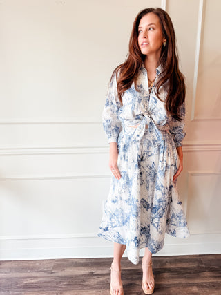 Coastal Toile Midi Skirt