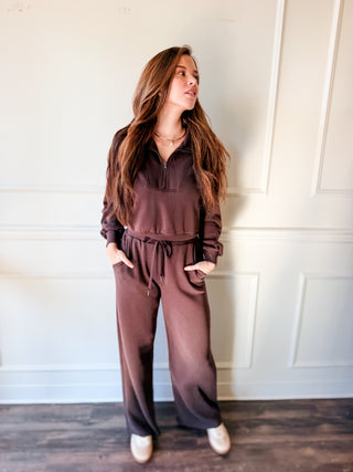 The Sunday Edit Chocolate Half-Zip Lounge Set
