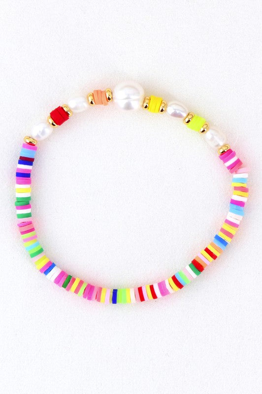 Multicolored Disc Bead Pearl Bracelet