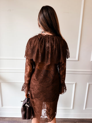 Lili Chocolate Brown Lace Capelet Top by Lucy Paris