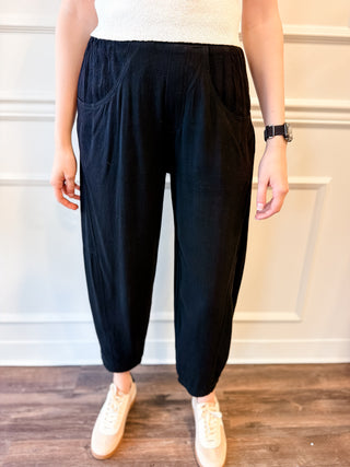 The Hartley Barrel-Leg Pants – Black
