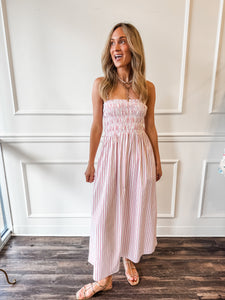 Bianca Shirred Bodice Dress in Ruby Stripe by Pistola