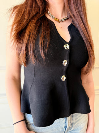 The Sutton Black Peplum Knit Top