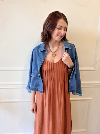 The Arden Pintuck Maxi Dress – Rust