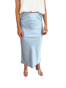 Simply Sleek Blue Satin Midi Skirt