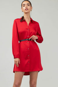 Shiney Nights Red Button Up Shirt Dress by Current Air