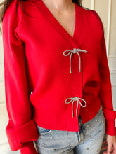 Starlight Bow Red Holiday Sweater Cardigan