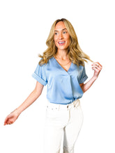 Beatrice Blue Vneck Blouse