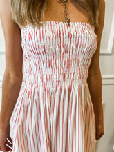 Bianca Shirred Bodice Dress in Ruby Stripe by Pistola