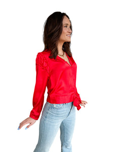 Charlotte Red Tie Front Top