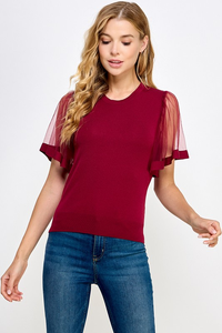 All the Frills Wine Sheer Sleeve Blouse