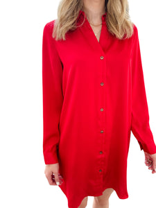 Shiney Nights Red Button Up Shirt Dress by Current Air