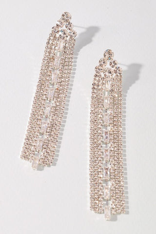 Rhinestone Fringe Crystal Baguette Tassel Earrings