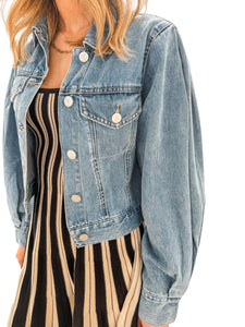 Cooler Than You Puff Sleeve Cropped Denim Jacket