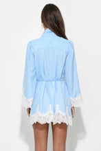 Victoria Neck Tie Lace Trim Stripe Dress by Adelyn Rae