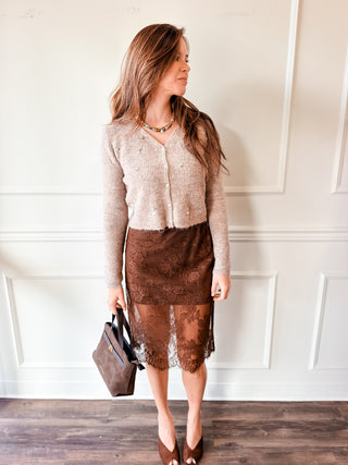Kiki Taupe Embellished Cardigan by Lucy Paris