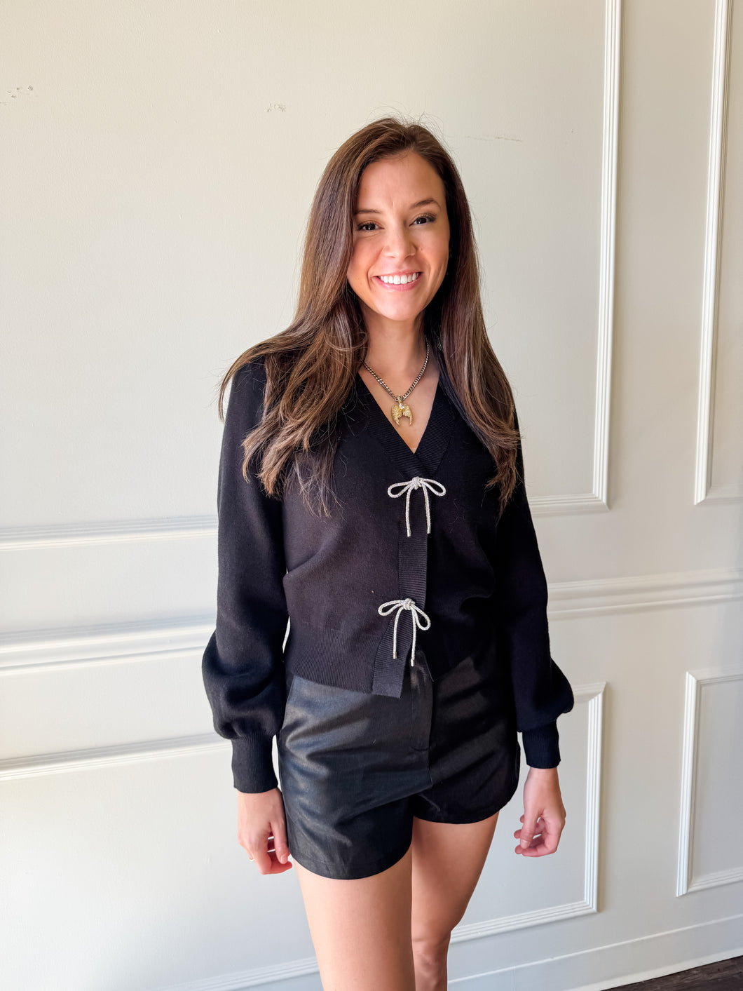 Starlight Bow Black Holiday Sweater Cardigan
