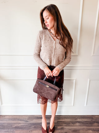 Cierra Chocolate Brown Lace Skirt by Lucy Paris