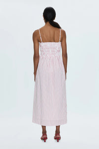 Bianca Shirred Bodice Dress in Ruby Stripe by Pistola
