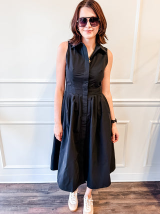 The Sinclair Button-Front Midi Dress – Black