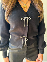 Starlight Bow Black Holiday Sweater Cardigan