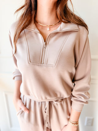 The Sunday Edit Taupe Half-Zip Lounge Set