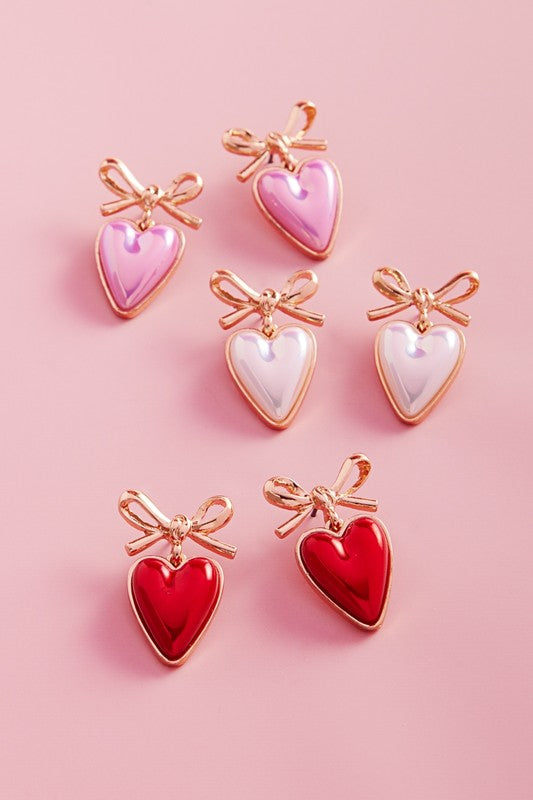 Bow and heart Pearl Drop Earrings