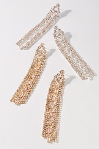 Rhinestone Fringe Crystal Baguette Tassel Earrings