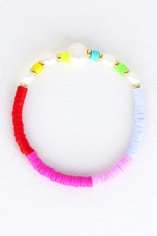 Multicolored Disc Bead Pearl Bracelet