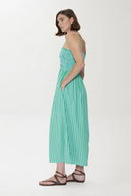 Pistola Bianca Shirred Bodice Dress-Green Blue Stripe