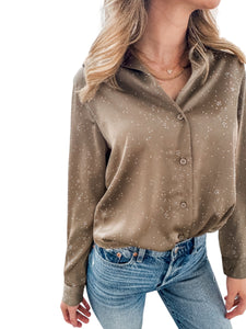 Touch of Shimmer Deep Olive Button Up