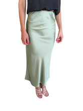 Simply Sleek Sage Satin Midi Skirt