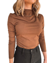 Rive Ruched Brown Mock Neck