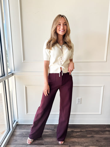 Diana Wide Leg Burgundy Pant by Lucy Paris
