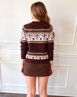 Wren Burgundy Heart Fair Isle Sweater by Current Air
