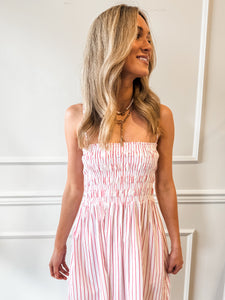Bianca Shirred Bodice Dress in Ruby Stripe by Pistola