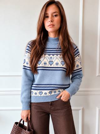 Wren Blue Heart Fair Isle Sweater by Current Air