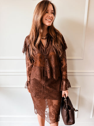 Lili Chocolate Brown Lace Capelet Top by Lucy Paris