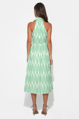 Ruby Halter Green Embroidered Midi Dress by Adelyn Rae