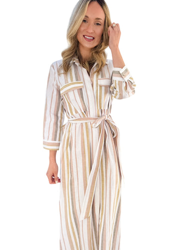 Neutral Lover Striped Belted Maxi Dress