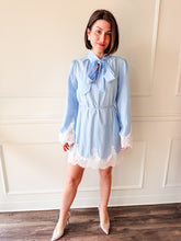 Victoria Neck Tie Lace Trim Stripe Dress by Adelyn Rae