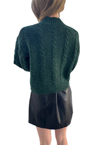 Marcie Cable Stitch Mock Neck Sweater in Winter Pine by Steve Madden