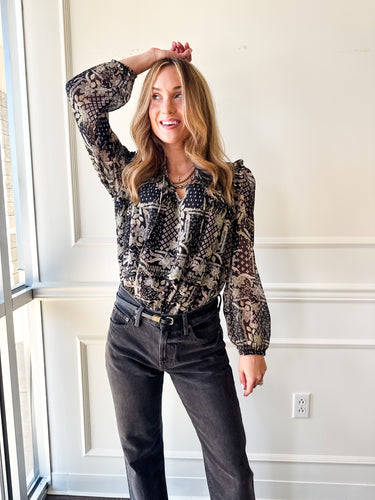 Marlowe Black Pattern Blouse by Reset by Jane