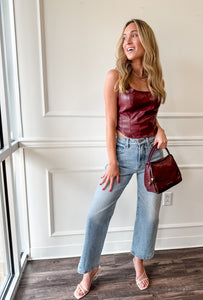 Burgundy Edge Faux Leather Top