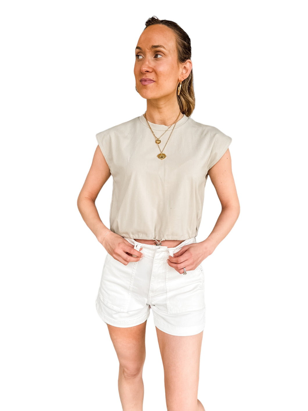 Beyond Basic Sage Drawstring Top