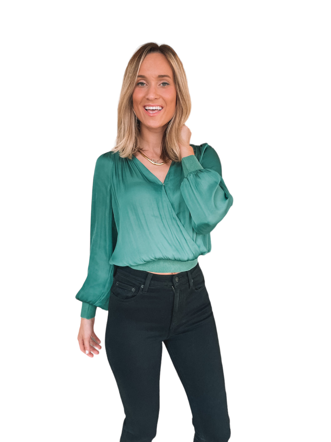 Green with Envy Ribbed Contrast Blouse