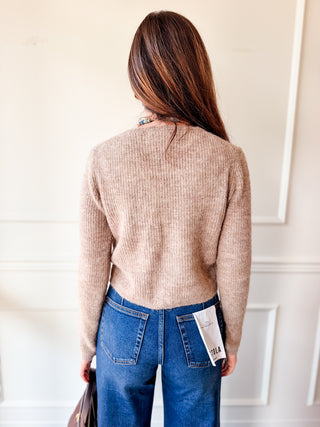 Kiki Taupe Embellished Cardigan by Lucy Paris