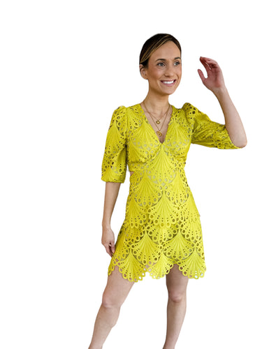 Harper Chartreuse Cut Out Tiered Mini Dress by Adelyn Rae