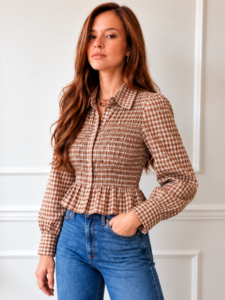 Mila Gingham Smocked Blouse